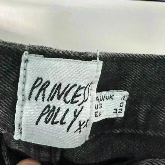 Princess Polly womens 0 black asymmetric crossover high waisted button fly jeans - Picture 7 of 13